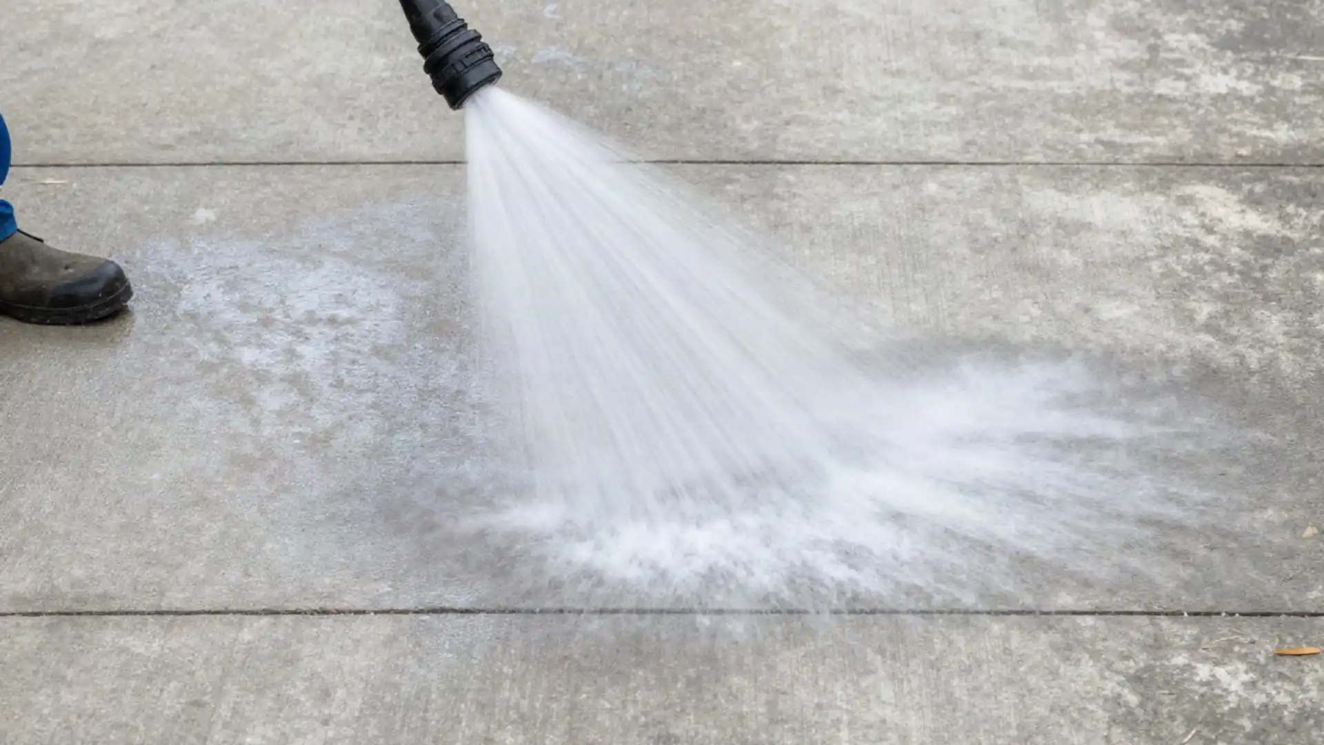 Pressure washing a concrete slab with a spray wand