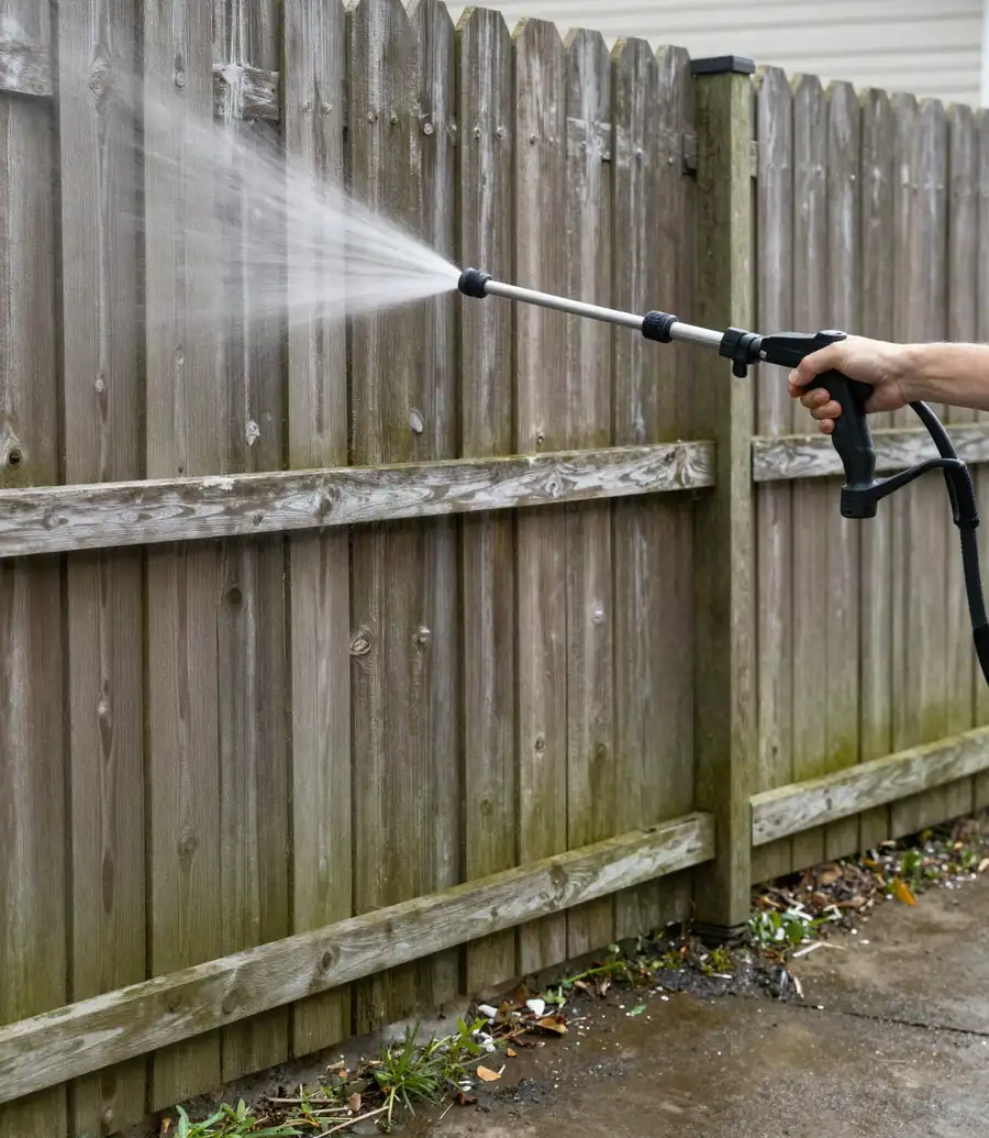 Washing mildew off a weathered wood privacy fence